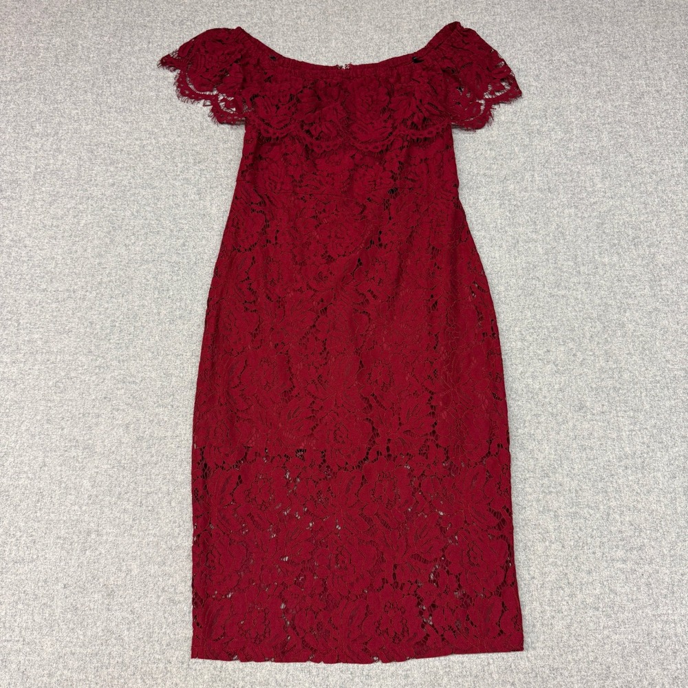 Forever 21 Contemporary Lace Dress Size L Burgundy Red Off Shoulder Sheath 1773